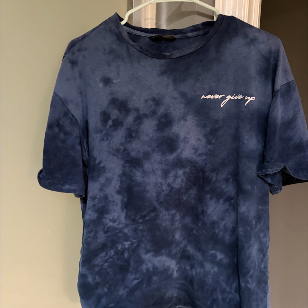 Never give up Navy Blue Tie-Dye T-Shirt